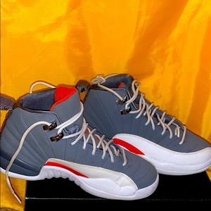 Jordan 12 shoes grey white and orange